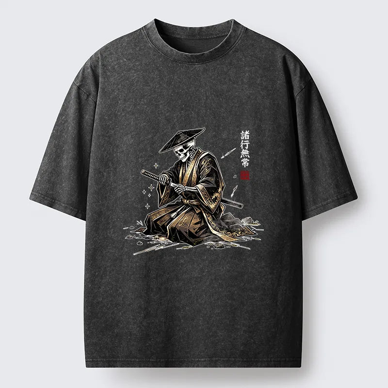 Kyoto-Lion Japanese Samurai Skeleton Washed T-Shirt