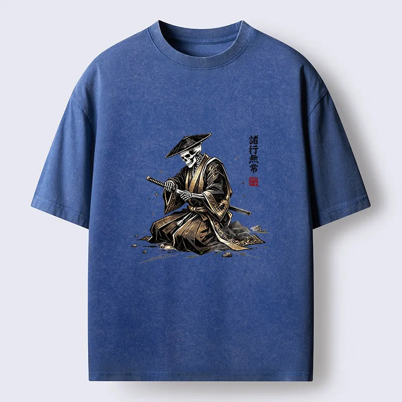 Kyoto-Lion Japanese Samurai Skeleton Washed T-Shirt