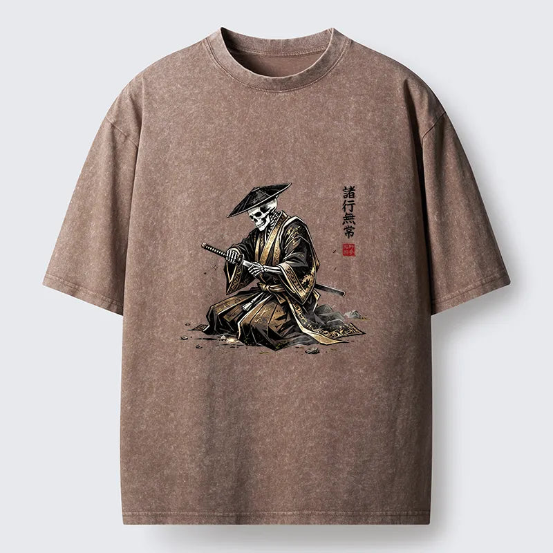 Kyoto-Lion Japanese Samurai Skeleton Washed T-Shirt