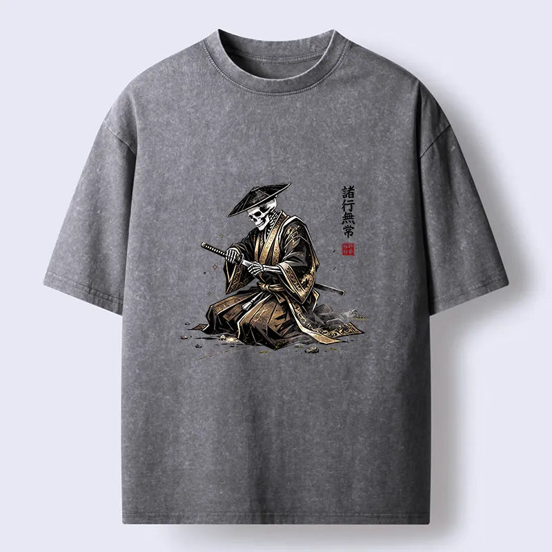Kyoto-Lion Japanese Samurai Skeleton Washed T-Shirt
