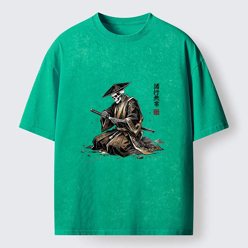 Kyoto-Lion Japanese Samurai Skeleton Washed T-Shirt