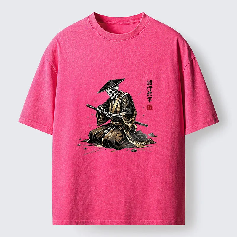Kyoto-Lion Japanese Samurai Skeleton Washed T-Shirt