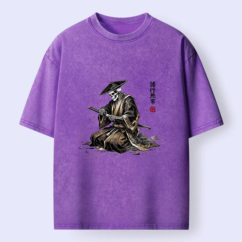 Kyoto-Lion Japanese Samurai Skeleton Washed T-Shirt