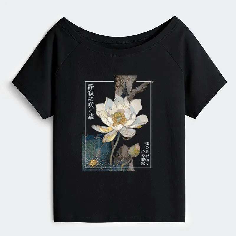 Japanese Blooming Lotus Off Shoulder T-Shirt for Women