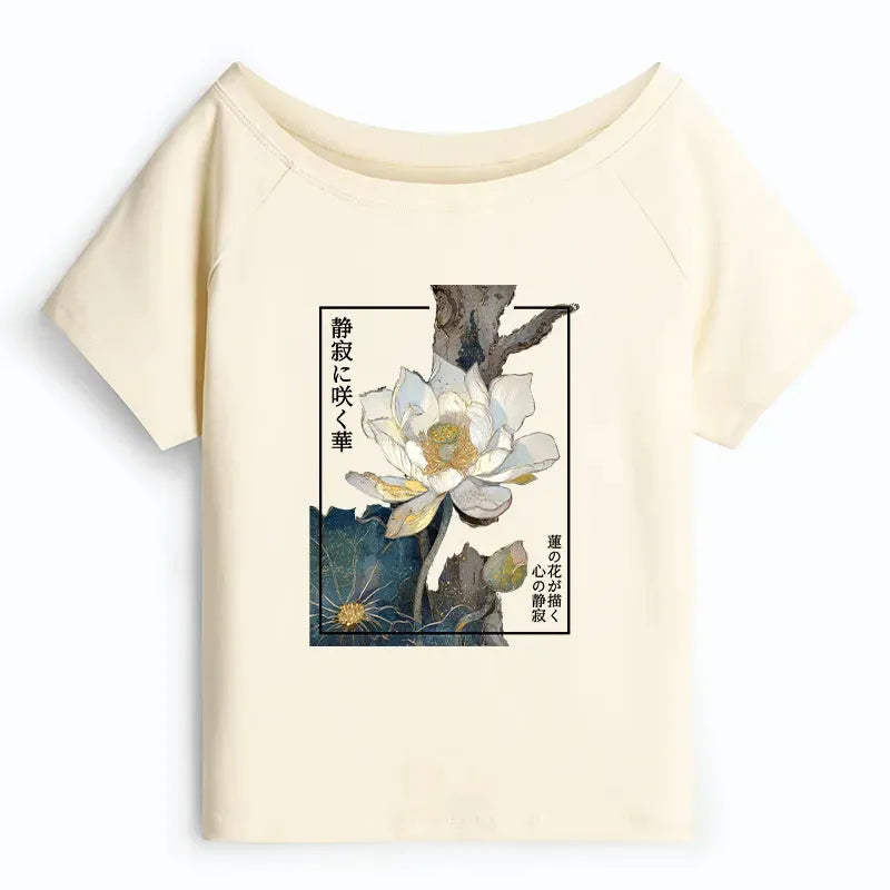 Japanese Blooming Lotus Off Shoulder T-Shirt for Women