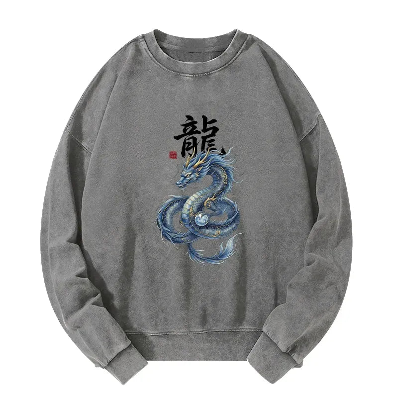 Kyoto-Lion Mythic Blue Dragon Washed Sweatshirt