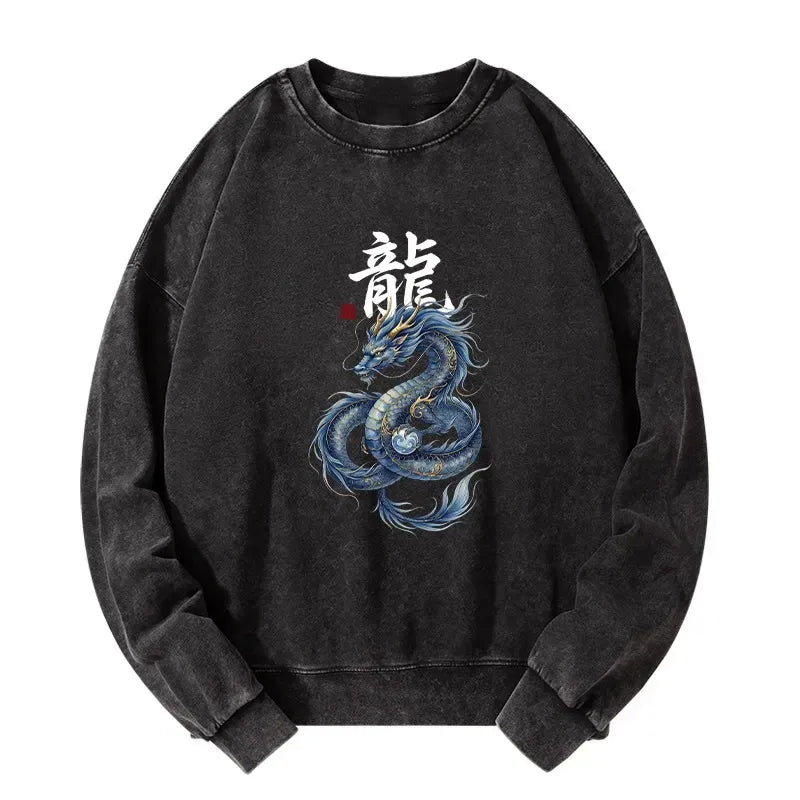 Kyoto-Lion Mythic Blue Dragon Washed Sweatshirt