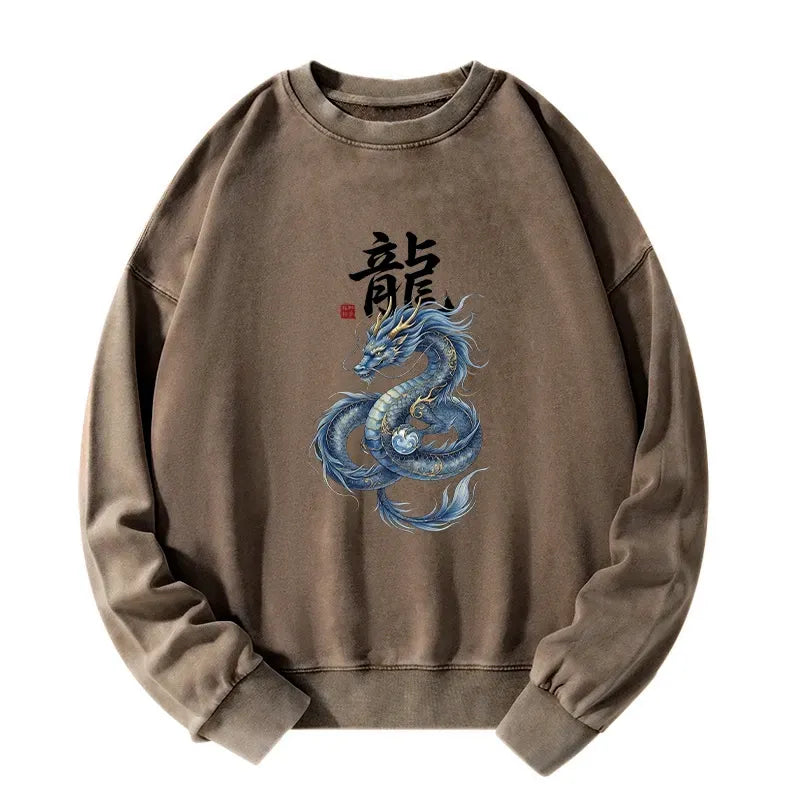 Kyoto-Lion Mythic Blue Dragon Washed Sweatshirt