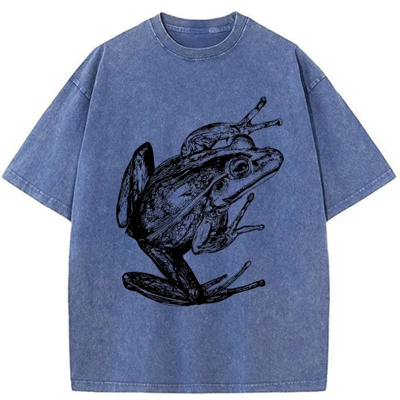 Kyoto-Lion Retro Frog Japanese Washed T-Shirt