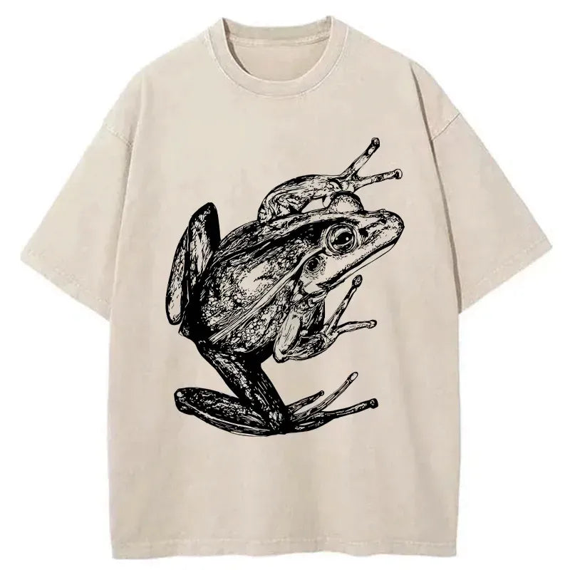 Kyoto-Lion Retro Frog Japanese Washed T-Shirt