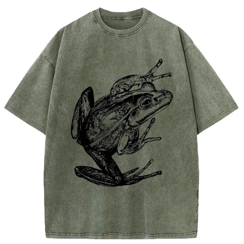 Kyoto-Lion Retro Frog Japanese Washed T-Shirt