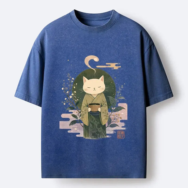 Japanese Zen Cat Washed T-Shirt