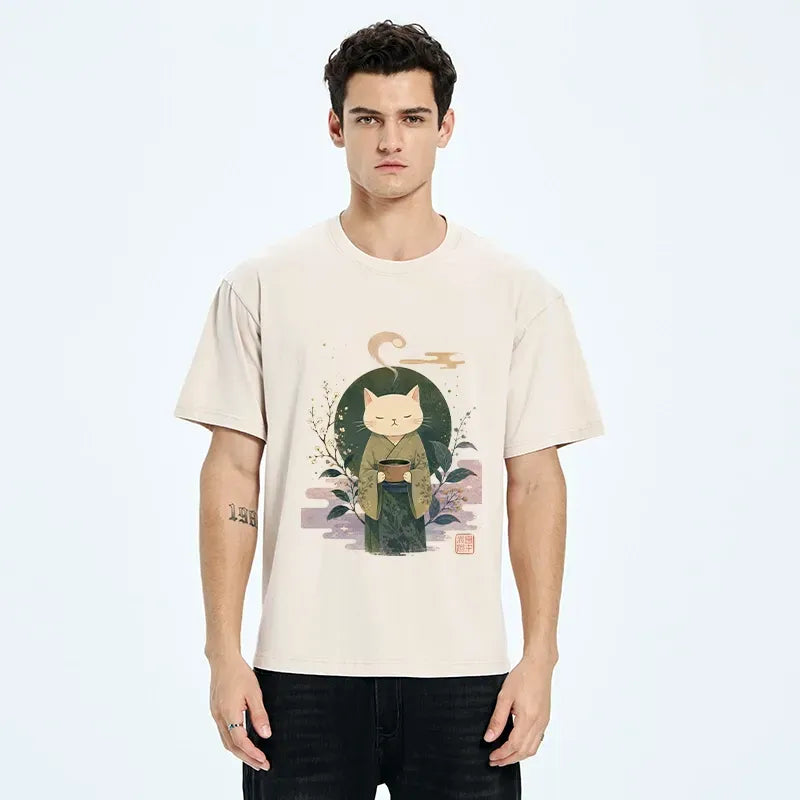 Japanese Zen Cat Washed T-Shirt