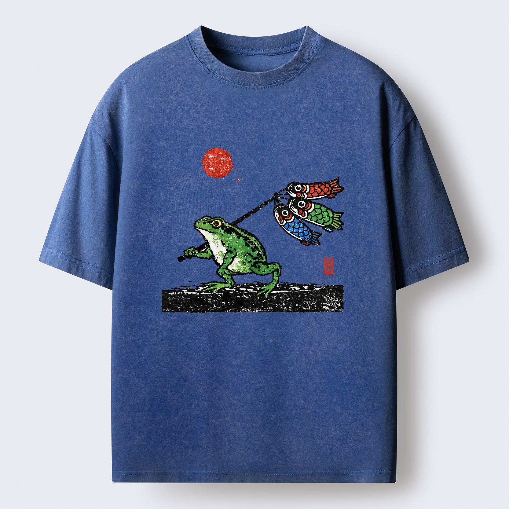 Kyoto-Lion The Frog Carrying Carp Flags Washed T-Shirt