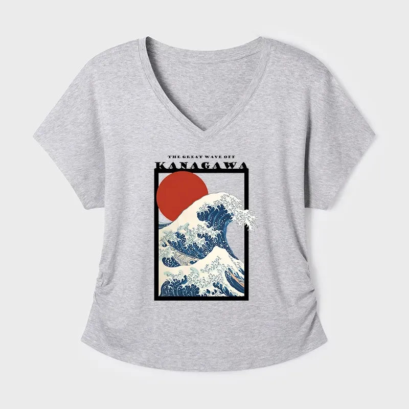Kyoto-Lion Minimalist Ukiyo-e Waves Modal Dolman Sleeve T-Shirt