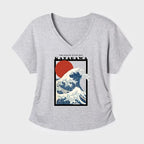 Kyoto-Lion Minimalist Ukiyo-e Waves Modal Dolman Sleeve T-Shirt