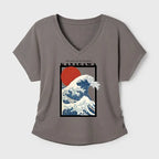 Kyoto-Lion Minimalist Ukiyo-e Waves Modal Dolman Sleeve T-Shirt