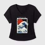 Kyoto-Lion Minimalist Ukiyo-e Waves Modal Dolman Sleeve T-Shirt