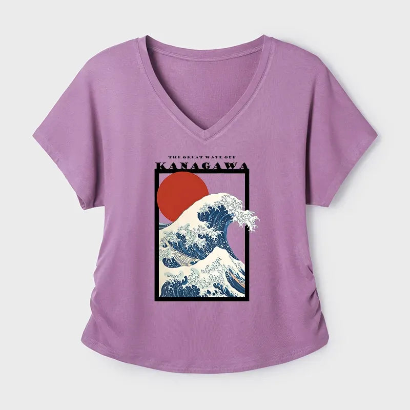 Kyoto-Lion Minimalist Ukiyo-e Waves Modal Dolman Sleeve T-Shirt