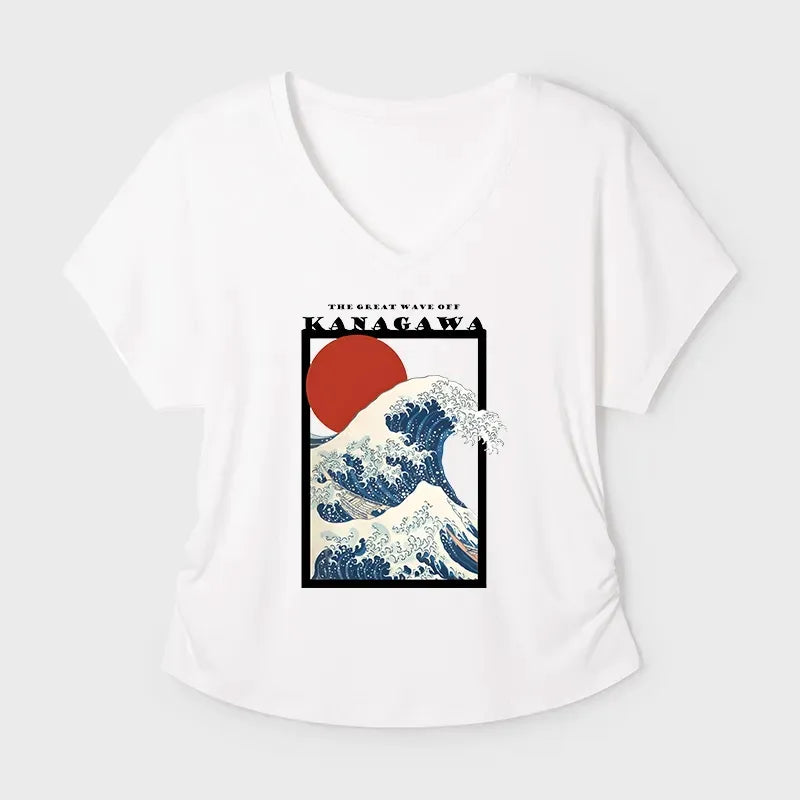 Kyoto-Lion Minimalist Ukiyo-e Waves Modal Dolman Sleeve T-Shirt