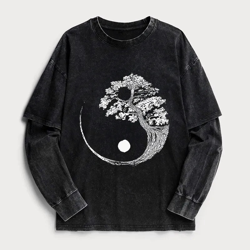 Kyoto-Lion Yin-Yang Tai Chi Tree Washed Double Layer T-Shirt