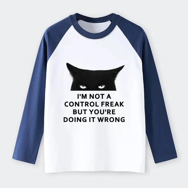 Kyoto-Lion Control Freak Funny Raglan Long Sleeve T-shirt