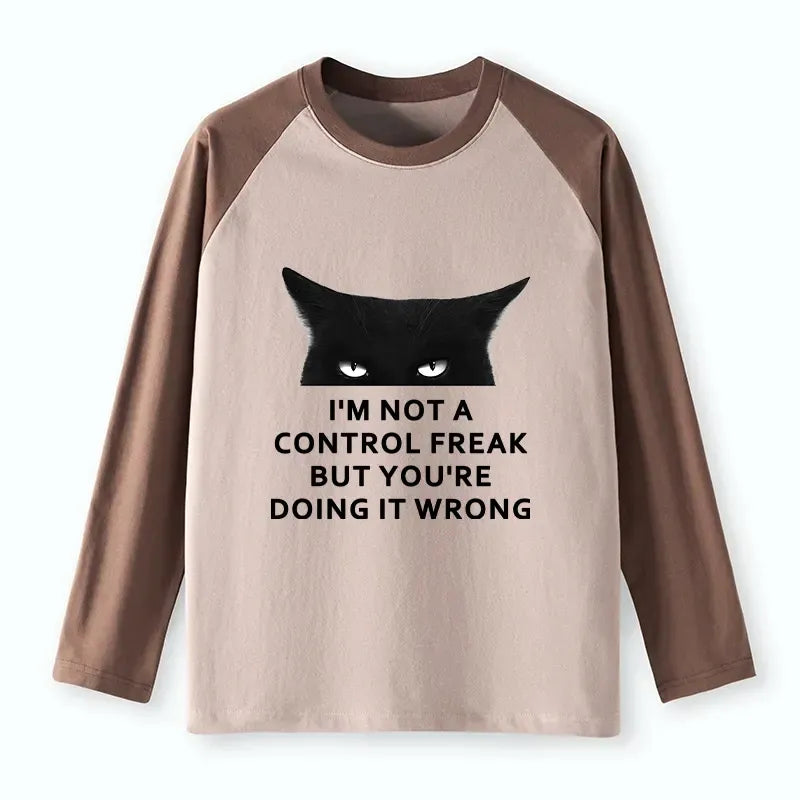 Kyoto-Lion Control Freak Funny Raglan Long Sleeve T-shirt