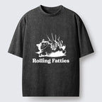Kyoto-Lion Rolling Fatties Cat Massage Meme Washed T-Shirt