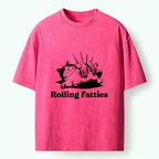 Kyoto-Lion Rolling Fatties Cat Massage Meme Washed T-Shirt