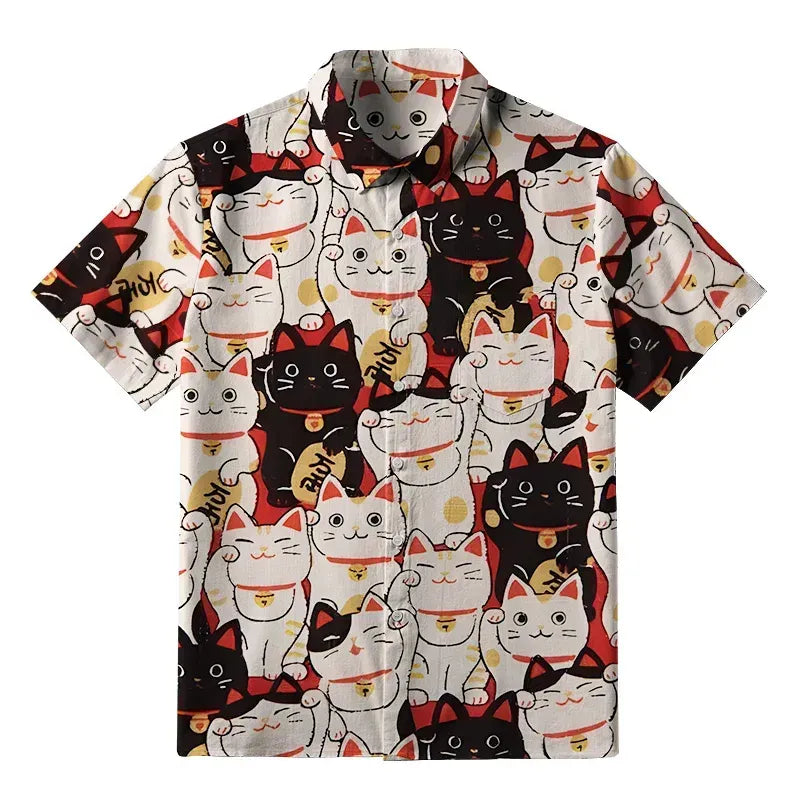 Japanese Lucky Cat Button-up Shirt