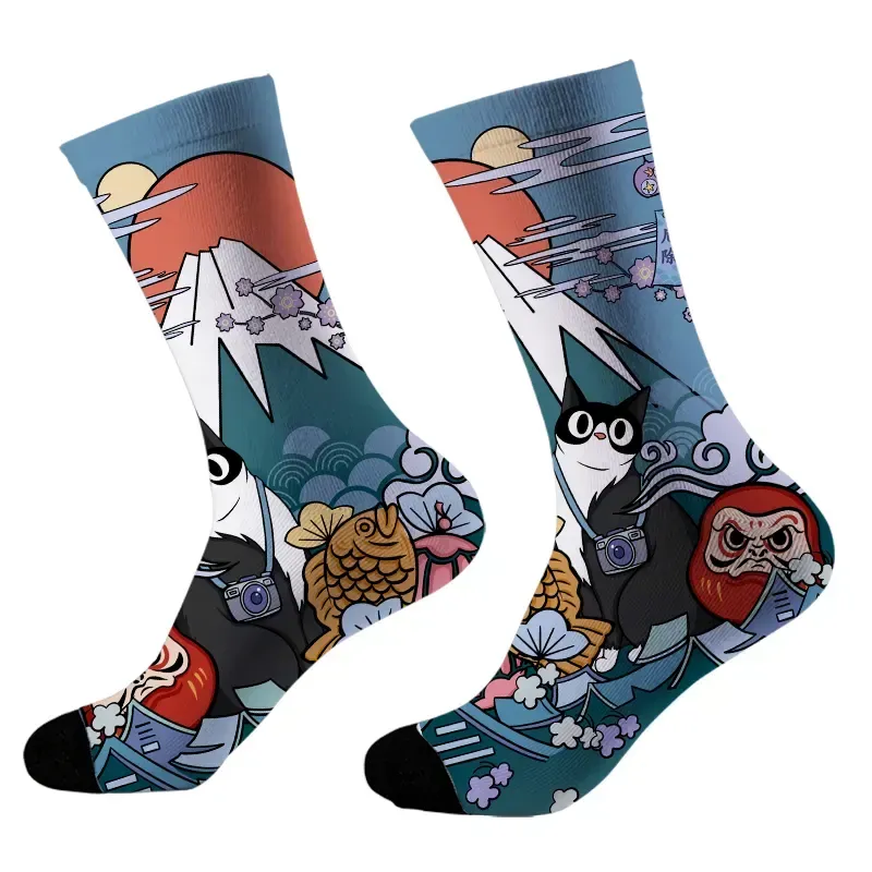 cute cat socks with Mount Fuji