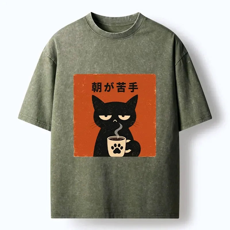 Kyoto-Lion Morning Hates Me Too Cat Meme Washed T-Shirt