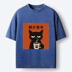 Kyoto-Lion Morning Hates Me Too Cat Meme Washed T-Shirt