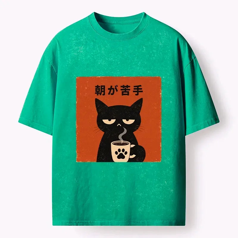 Kyoto-Lion Morning Hates Me Too Cat Meme Washed T-Shirt