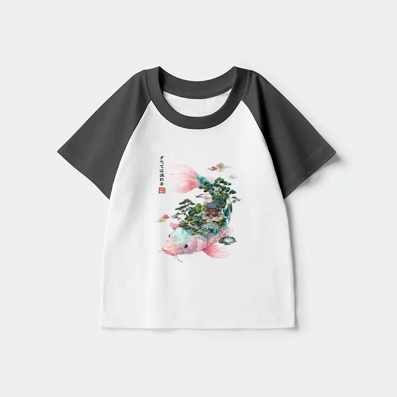 Flowing Koi Japanese Art Kids Tee Summer
