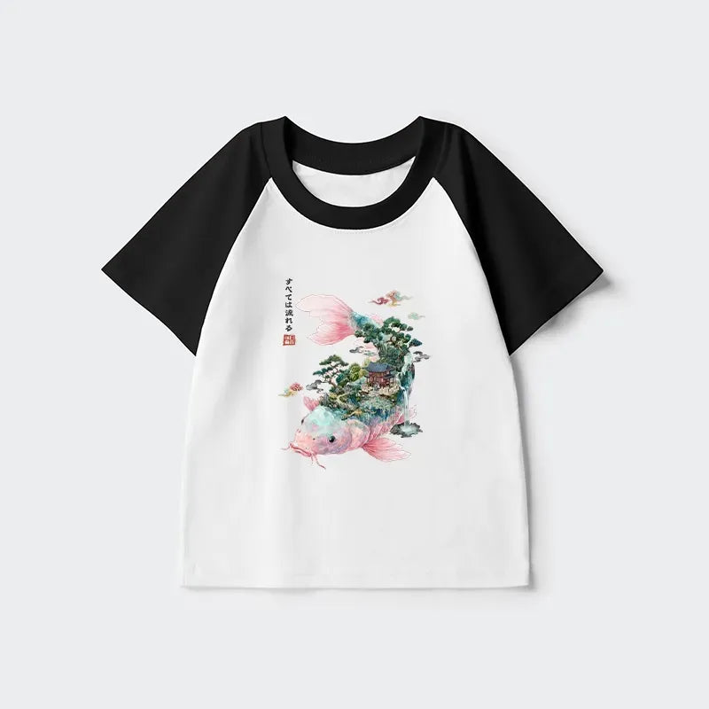 Flowing Koi Japanese Art Kids Tee Summer
