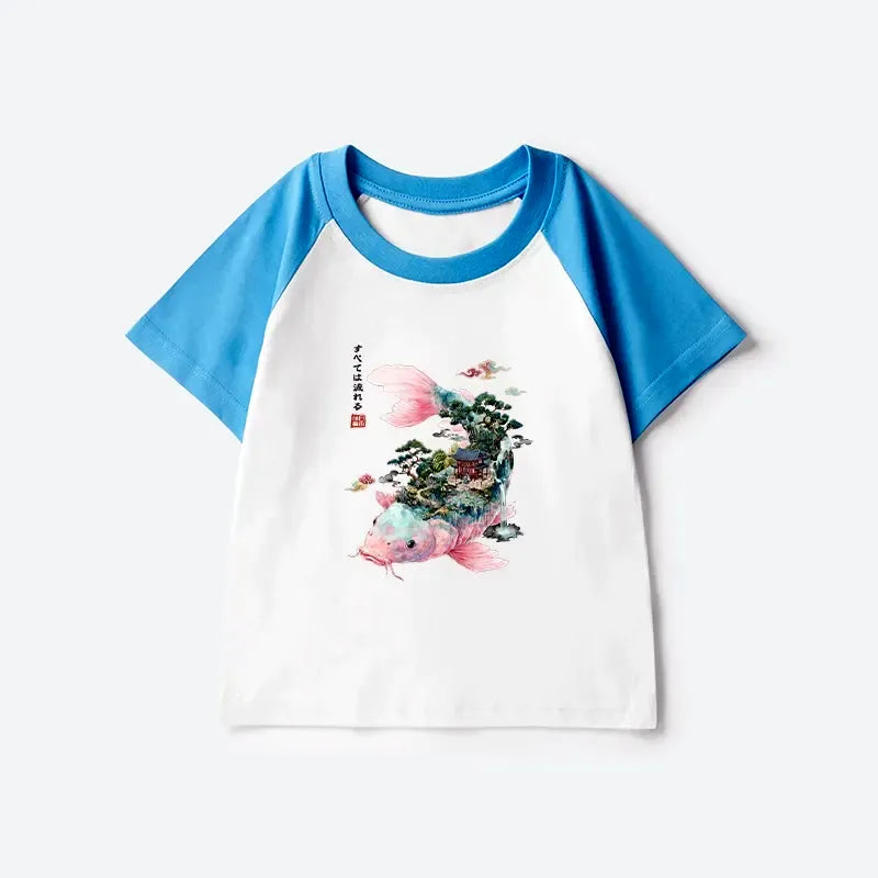 Vintage Ukiyo-e Kids Raglan Shirt Daily Wear