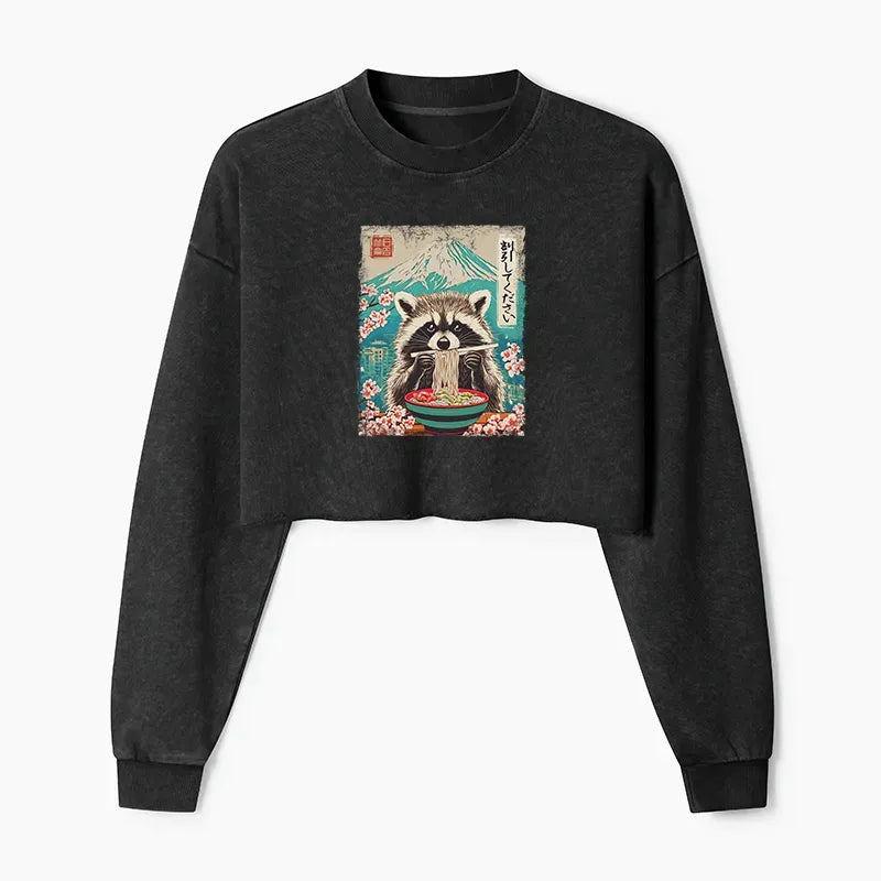 Kyoto Lion Washed Crop Sweatshirt for Women