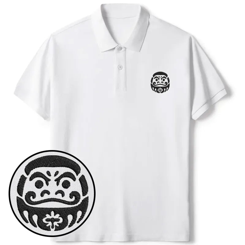 Kyoto-Lion Japanese Daruma Embroidered Polo T-Shirt
