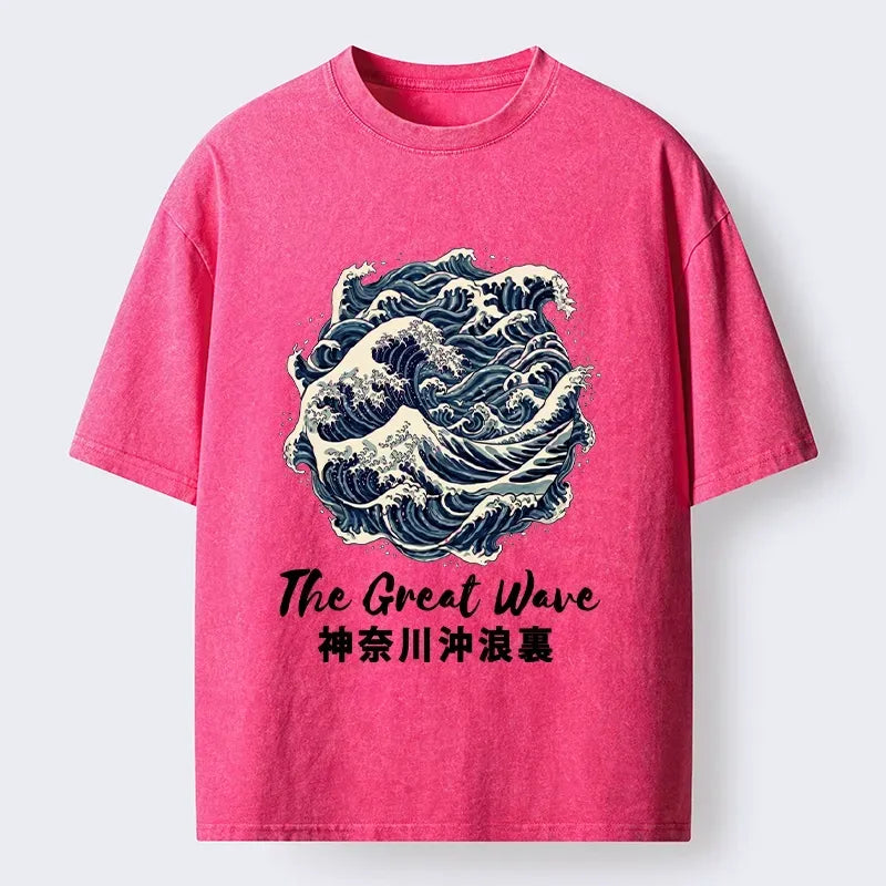 Japanese Ukiyo-e Washed T-Shirt for Daily Wear