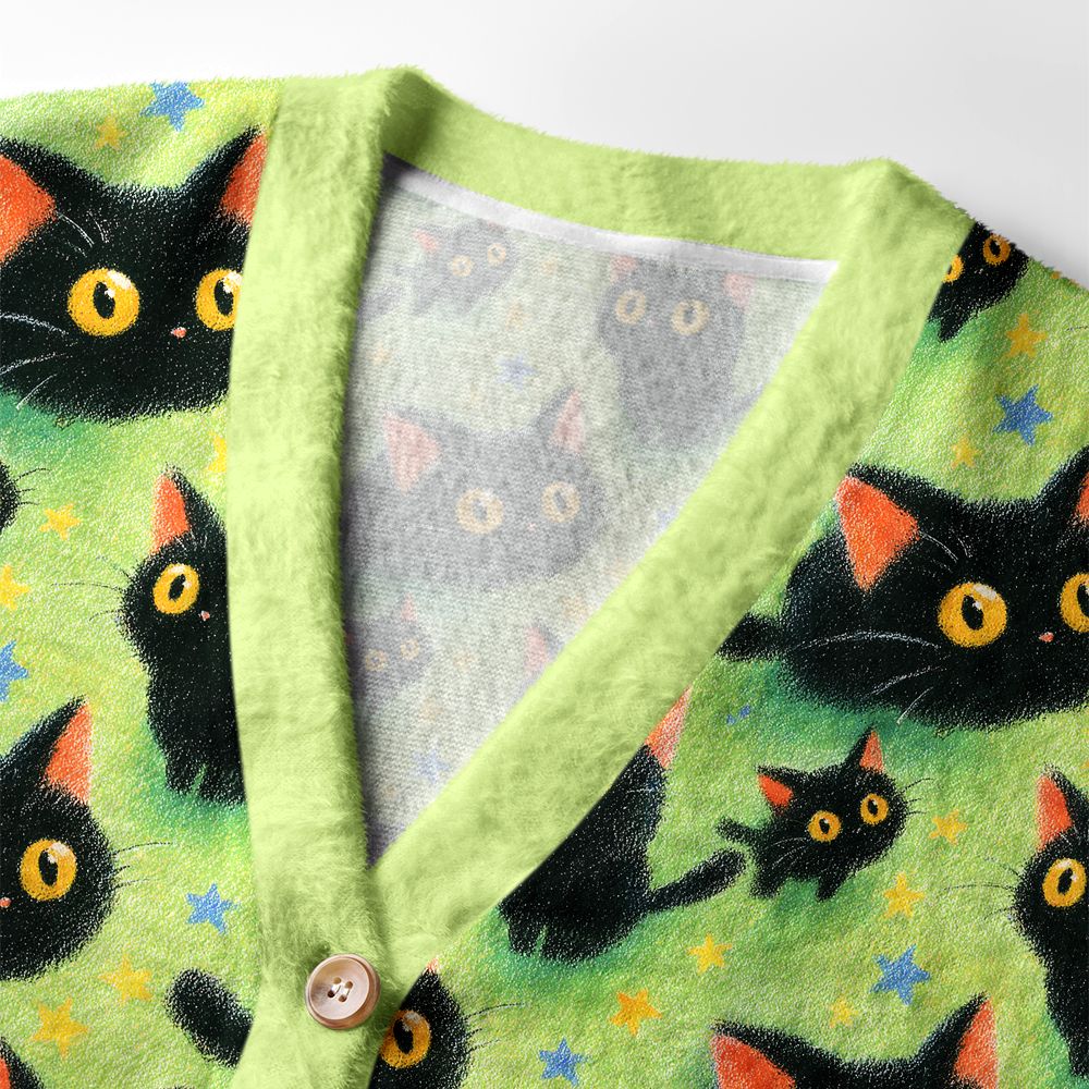 Kyoto-Lion Cute Black Cat Ugly Cardigan Sweater
