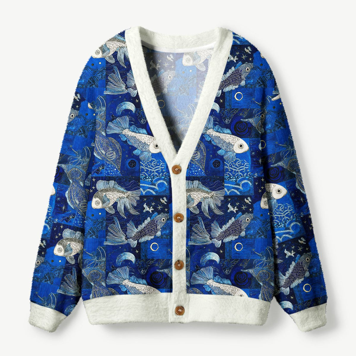Kyoto-Lion Dancing Fish Under The Moonlight Ugly Cardigan Sweater