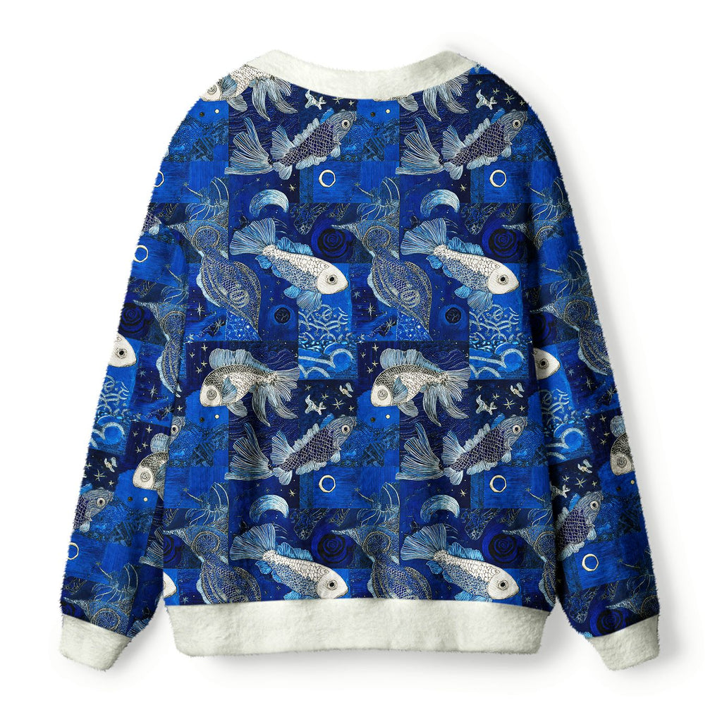 Kyoto-Lion Dancing Fish Under The Moonlight Ugly Cardigan Sweater