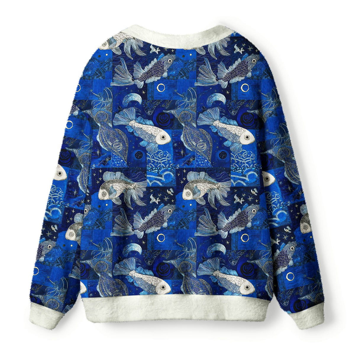 Kyoto-Lion Dancing Fish Under The Moonlight Ugly Cardigan Sweater