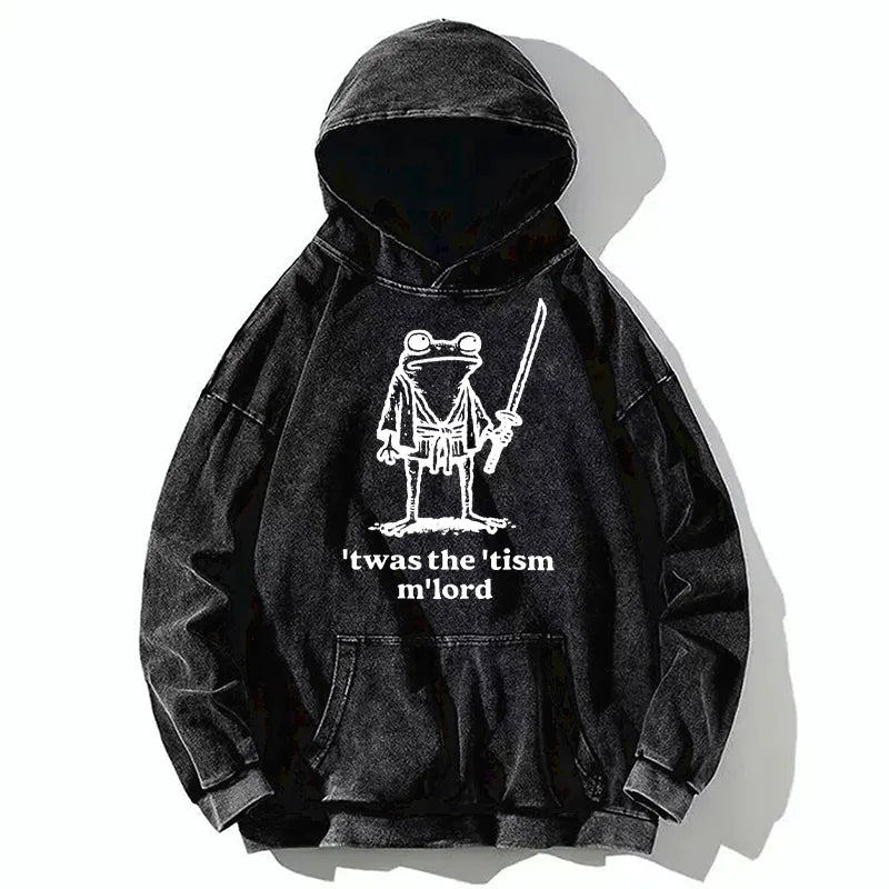 Kyoto-Lion Focused Samurai Frog Washed Hoodie