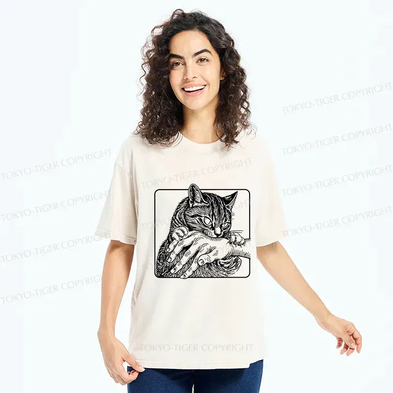 Vicious Cat Washed T-Shirt for Daily Wear