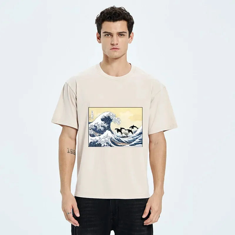 Washed Japanese Art Print T-Shirt for Streetwear