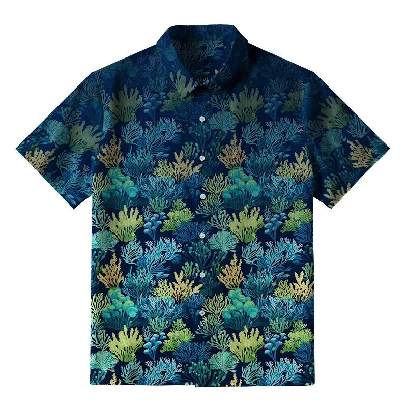 Japanese coral reef button-up shirt for summer