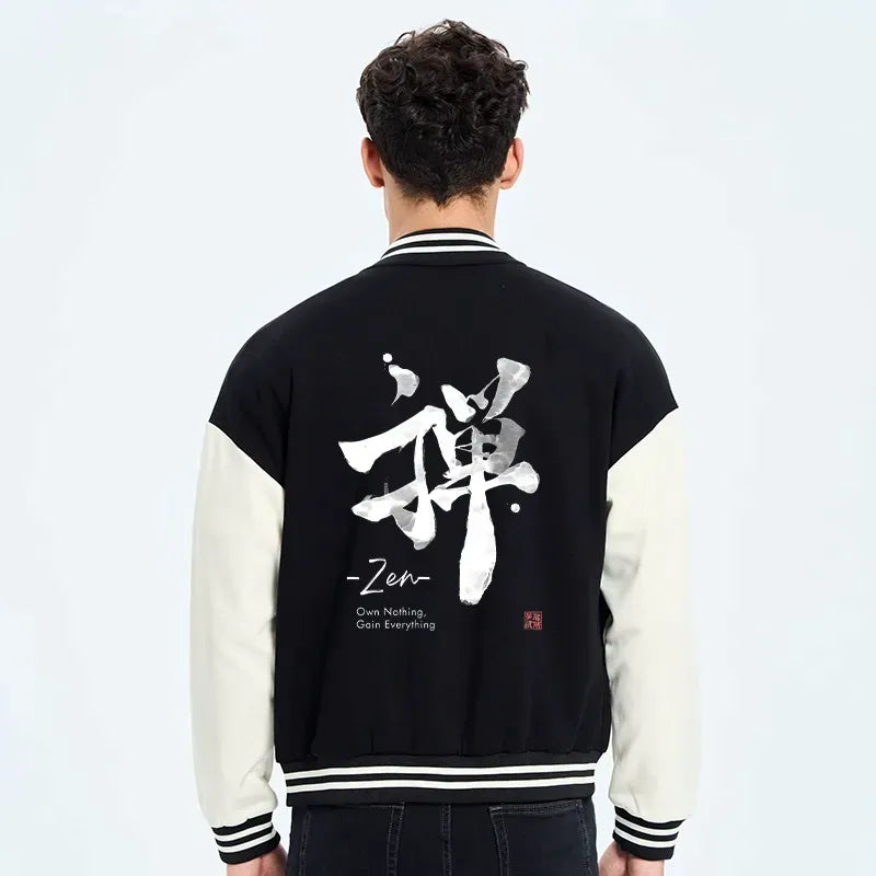 Kyoto-Lion Zen Texts Embroidery Varsity Jacket