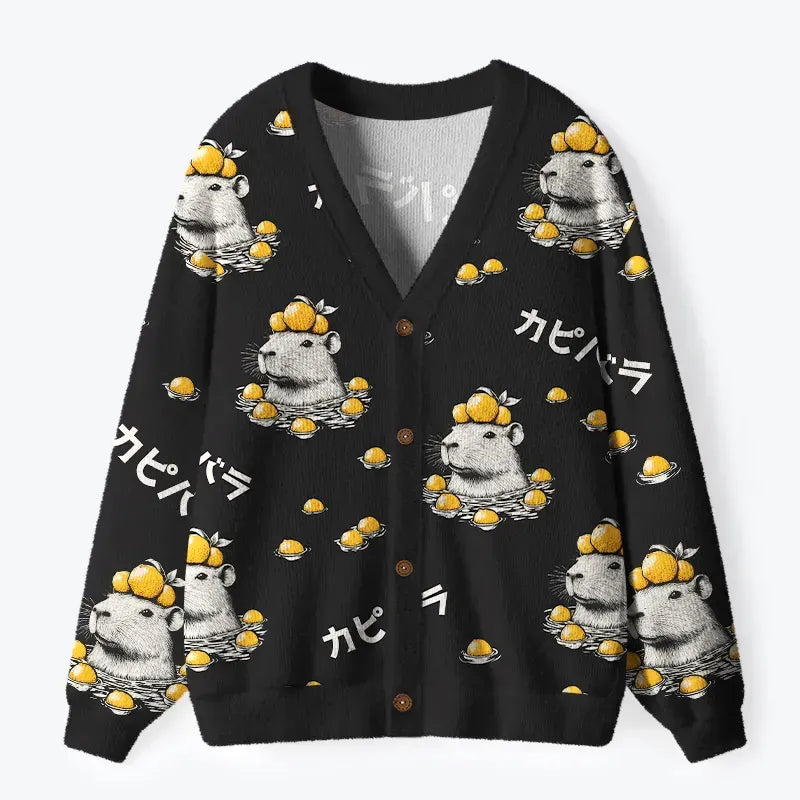 Kyoto-Lion Cute Capybara And Lemon Ugly Cardigan Sweater
